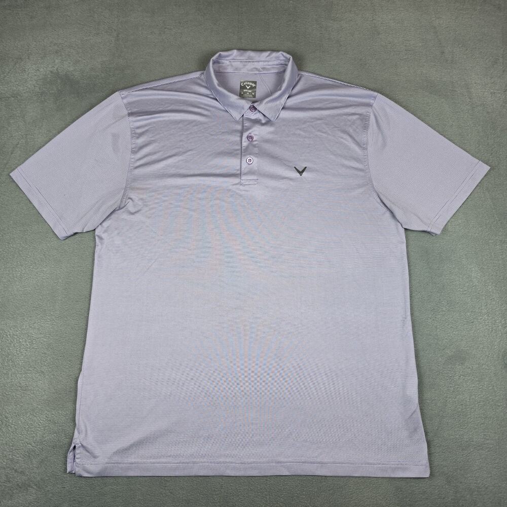 Callaway Opti-Dri Golf Polo Shirt Men's XL Purple Striped Performance Short Slee